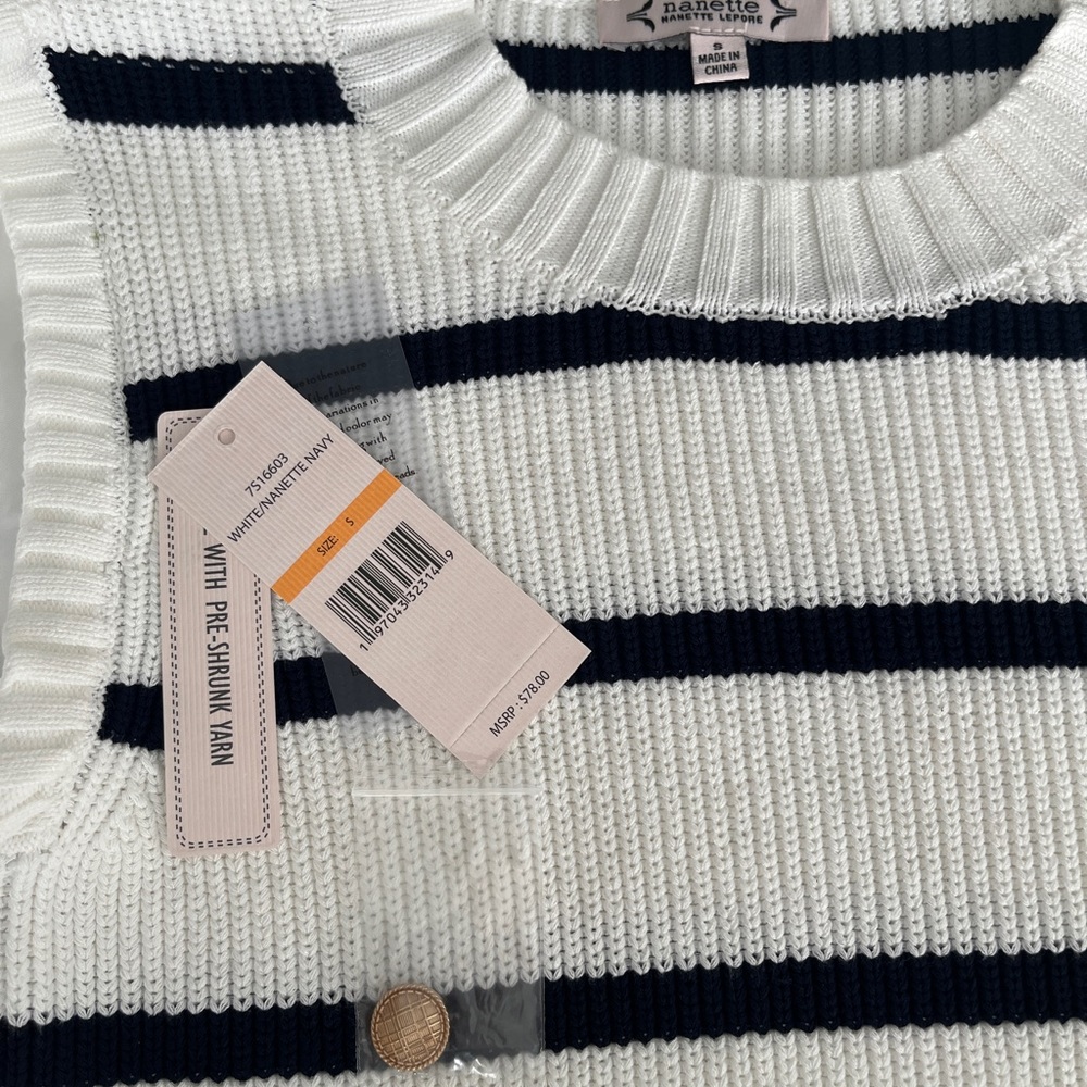 Nanette Lepore Black and White Crew Neck Sweater - Picture 3 of 4